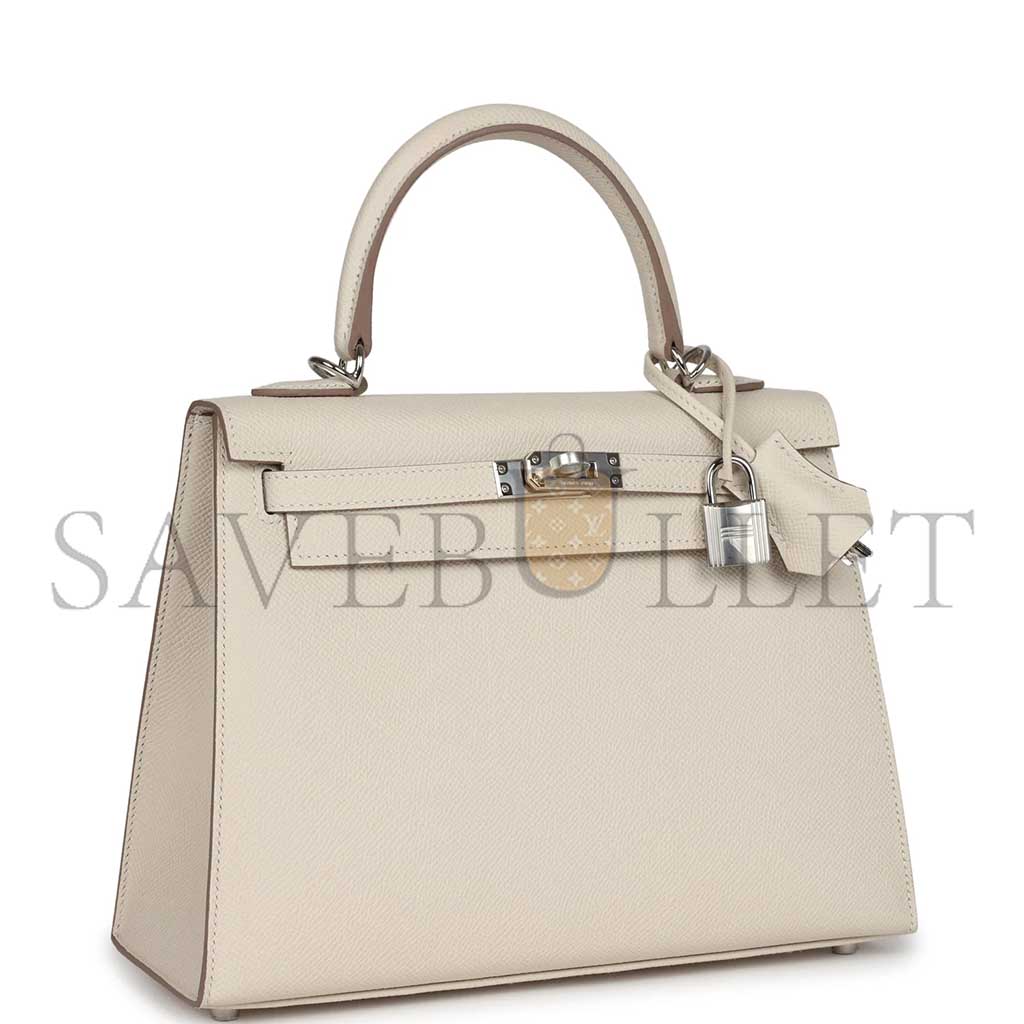 HERMÈS MASTER KELLY SELLIER 25 CRAIE EPSOM PALLADIUM HARDWARE (25*17*7cm)